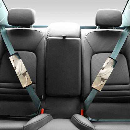 White Stallion Horse Print Car Seat Belt Covers