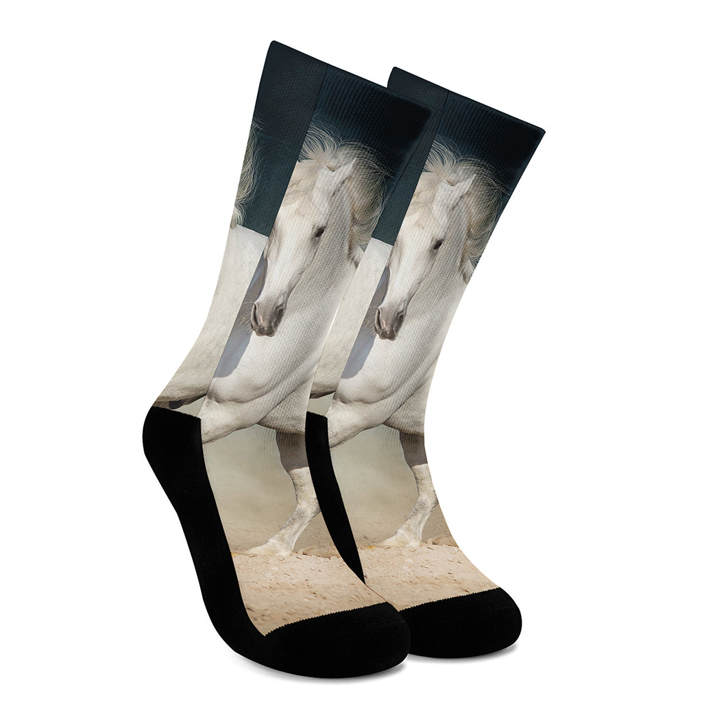 White Stallion Horse Print Crew Socks