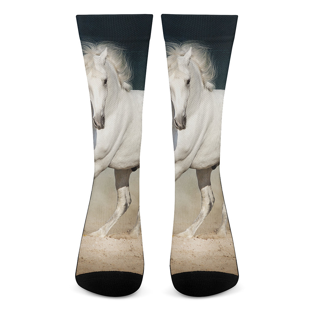 White Stallion Horse Print Crew Socks