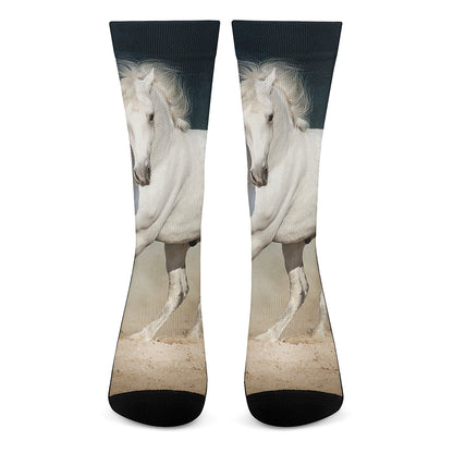 White Stallion Horse Print Crew Socks
