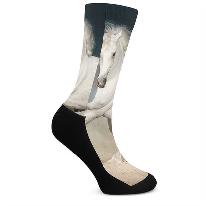 White Stallion Horse Print Crew Socks