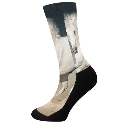 White Stallion Horse Print Crew Socks
