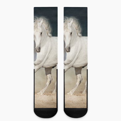 White Stallion Horse Print Crew Socks