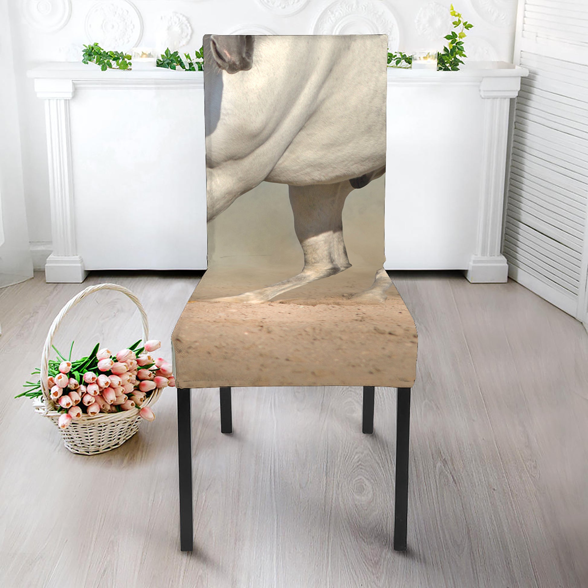White Stallion Horse Print Dining Chair Slipcover