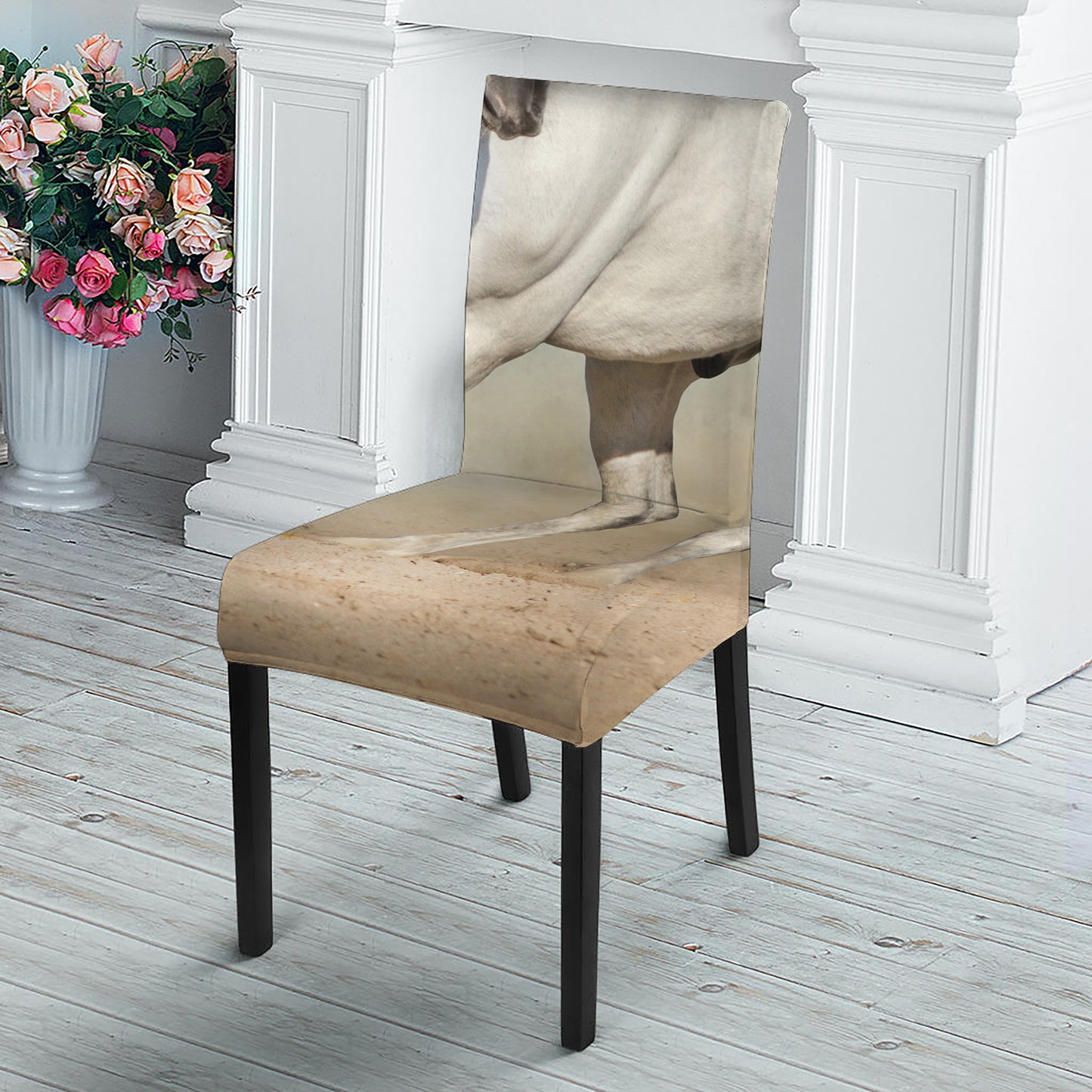 White Stallion Horse Print Dining Chair Slipcover