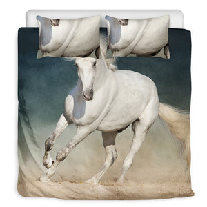 White Stallion Horse Print Duvet Cover Bedding Set