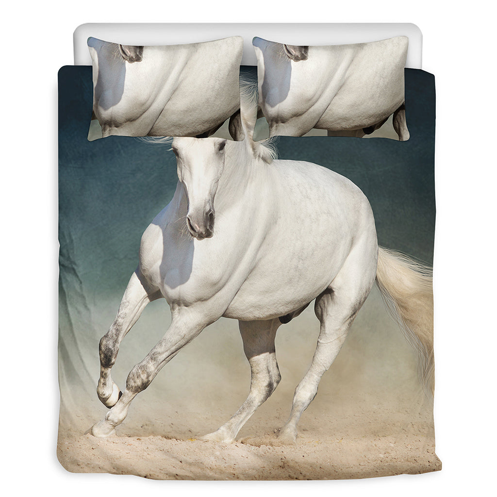 White Stallion Horse Print Duvet Cover Bedding Set