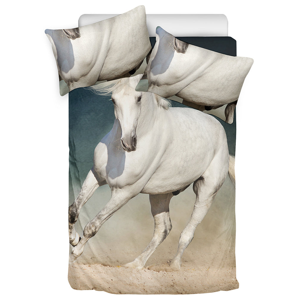 White Stallion Horse Print Duvet Cover Bedding Set