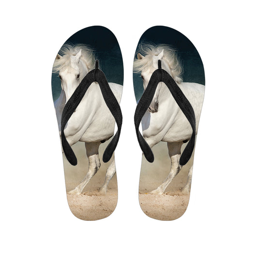 White Stallion Horse Print Flip Flops