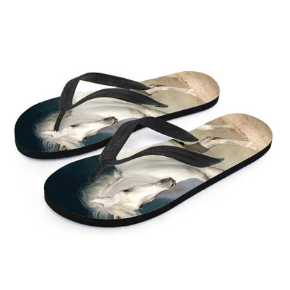 White Stallion Horse Print Flip Flops
