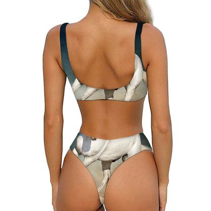 White Stallion Horse Print Front Bow Tie Bikini
