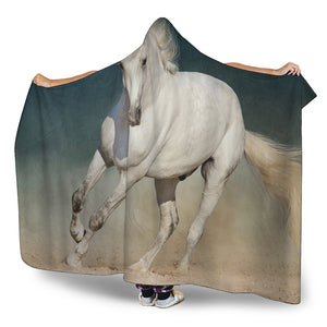 White Stallion Horse Print Hooded Blanket