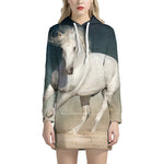 White Stallion Horse Print Hoodie Dress