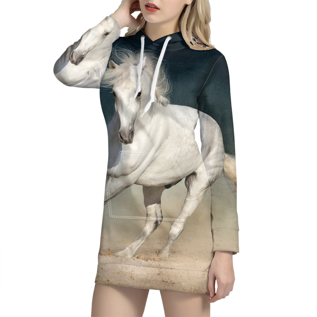 White Stallion Horse Print Hoodie Dress