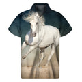 White Stallion Horse Print Men's Short Sleeve Shirt