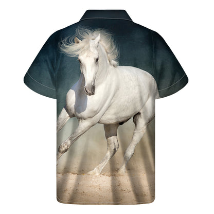 White Stallion Horse Print Men's Short Sleeve Shirt