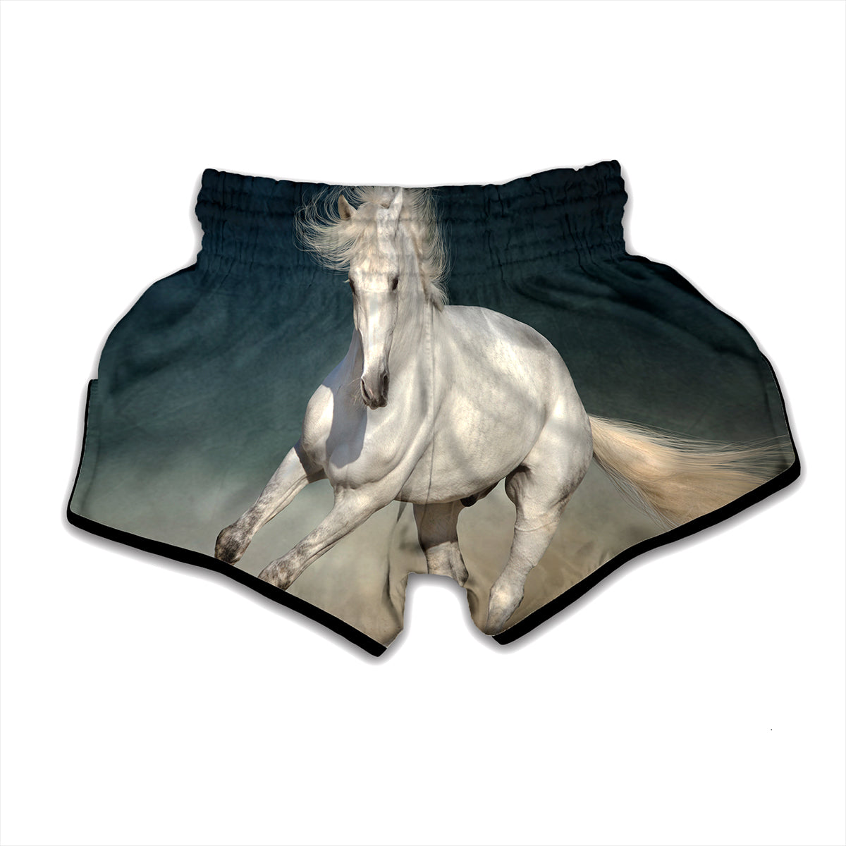 White Stallion Horse Print Muay Thai Boxing Shorts