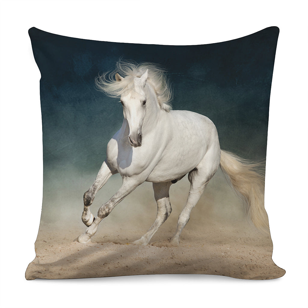 White Stallion Horse Print Pillow Cover