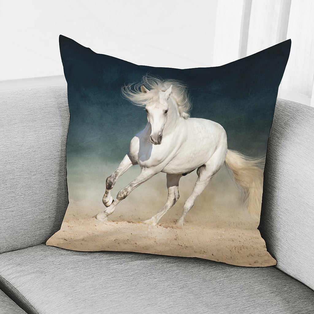 White Stallion Horse Print Pillow Cover