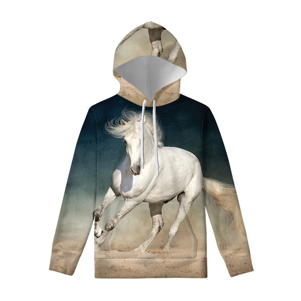 White Stallion Horse Print Pullover Hoodie