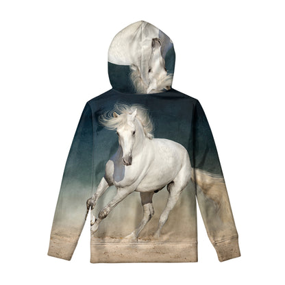 White Stallion Horse Print Pullover Hoodie