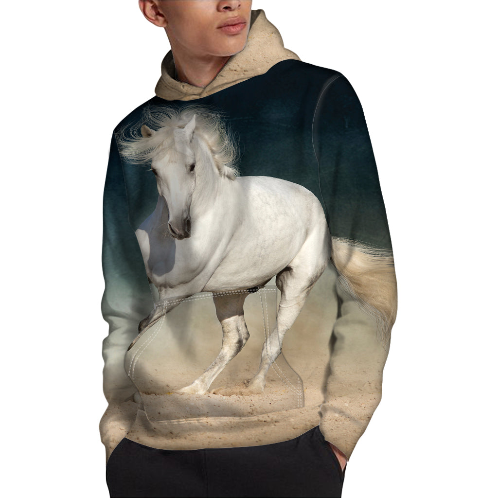 White Stallion Horse Print Pullover Hoodie