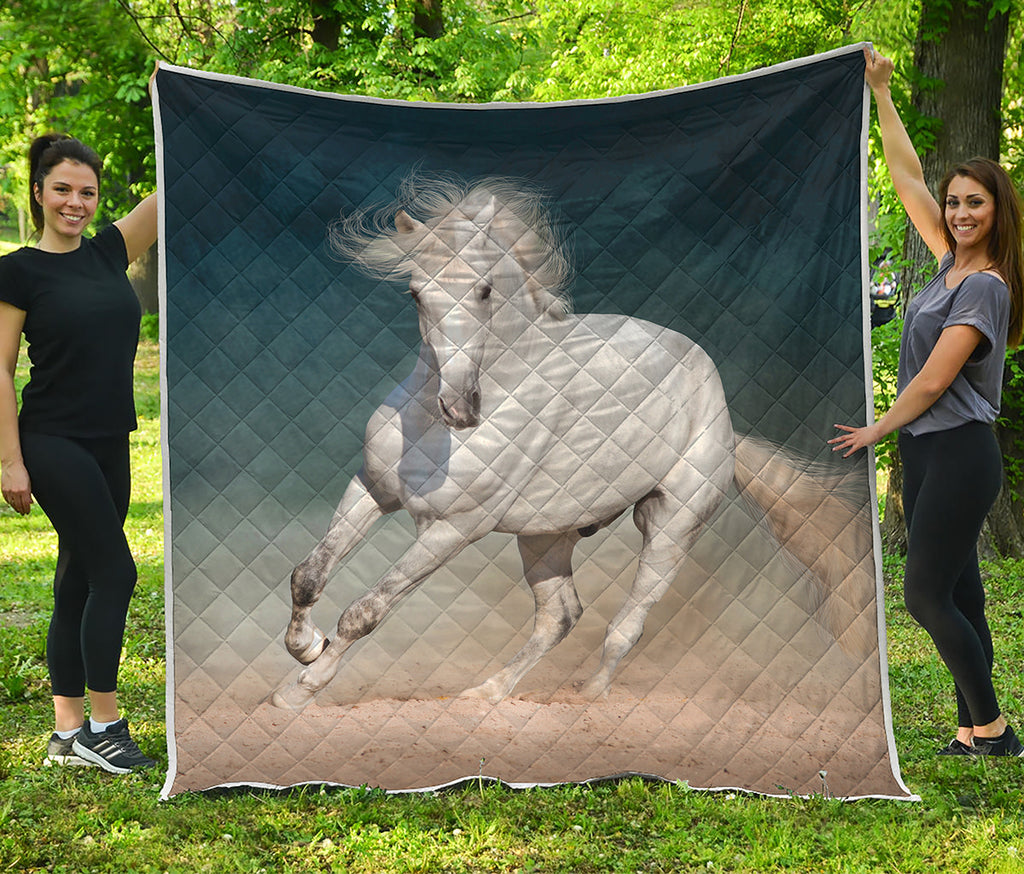 White Stallion Horse Print Quilt