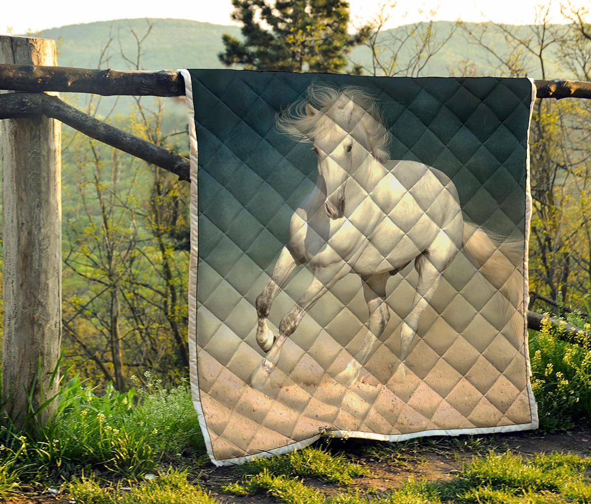 White Stallion Horse Print Quilt