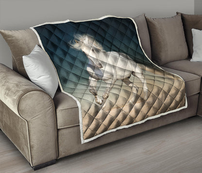 White Stallion Horse Print Quilt