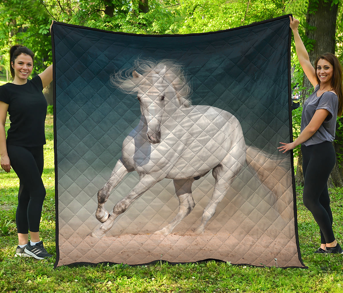 White Stallion Horse Print Quilt