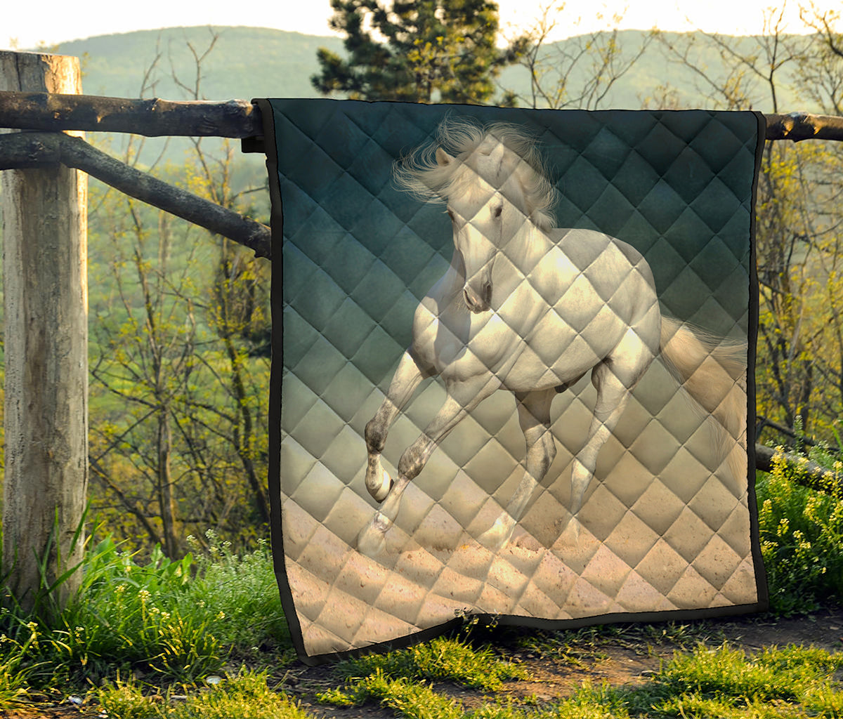 White Stallion Horse Print Quilt