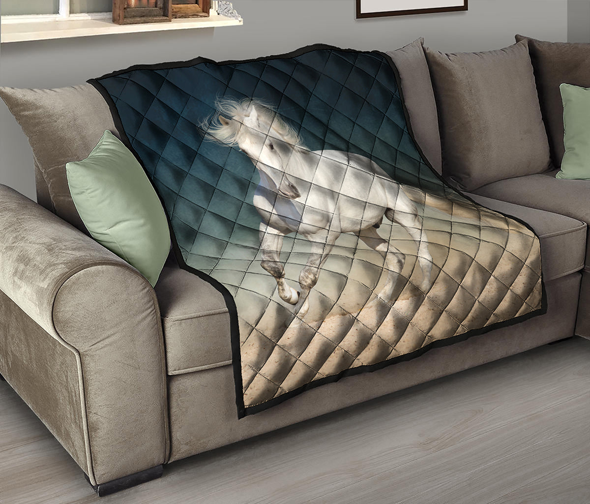 White Stallion Horse Print Quilt