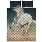 White Stallion Horse Print Quilt Bed Set