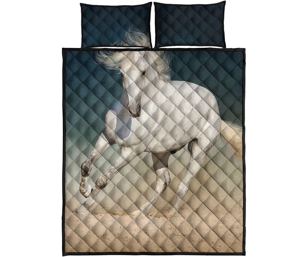 White Stallion Horse Print Quilt Bed Set