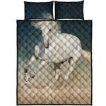 White Stallion Horse Print Quilt Bed Set