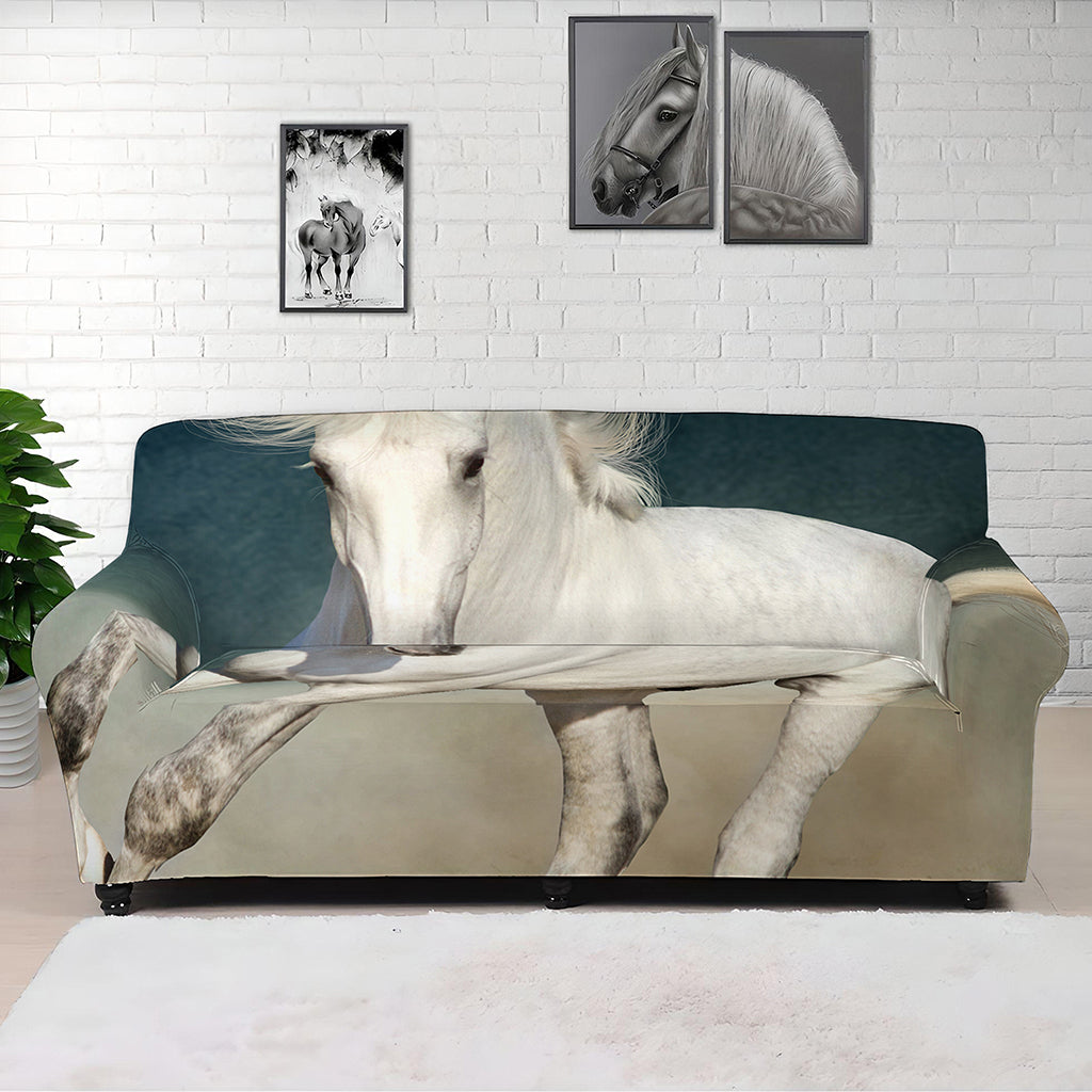 White Stallion Horse Print Sofa Cover