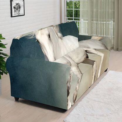 White Stallion Horse Print Sofa Cover
