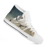 White Stallion Horse Print White High Top Shoes