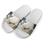 White Stallion Horse Print White Slide Sandals