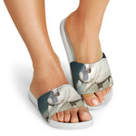 White Stallion Horse Print White Slide Sandals