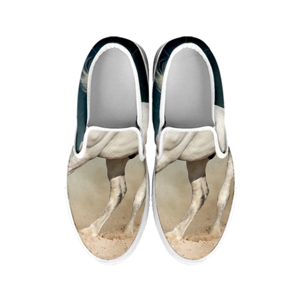 White Stallion Horse Print White Slip On Shoes