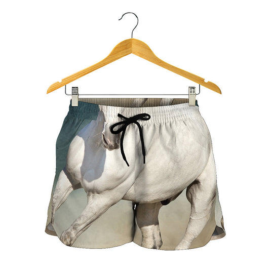 White Stallion Horse Print Women's Shorts
