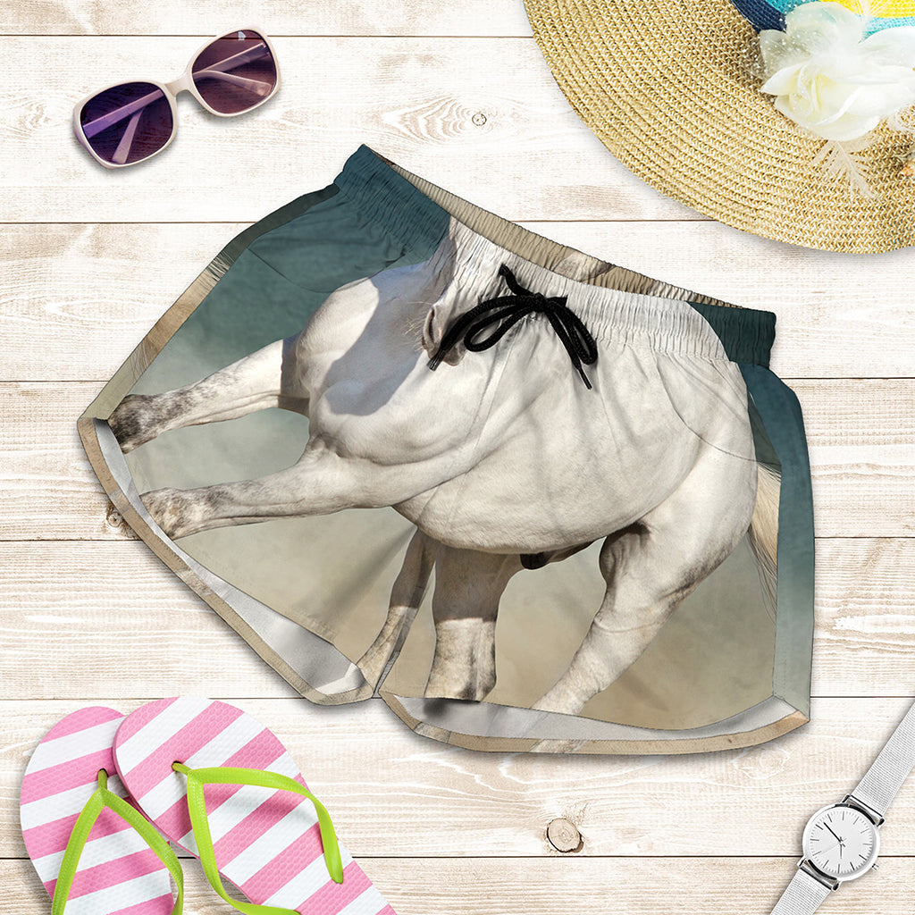 White Stallion Horse Print Women's Shorts