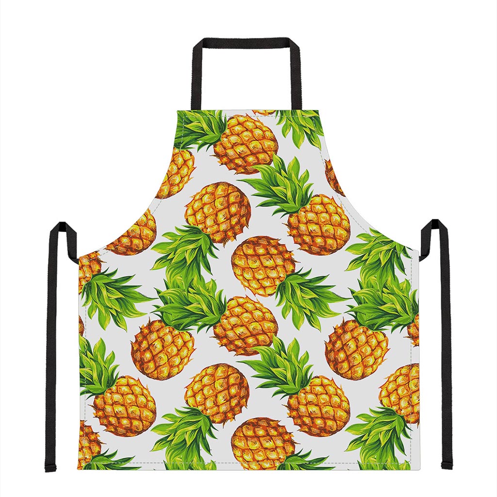 White Summer Pineapple Pattern Print Apron