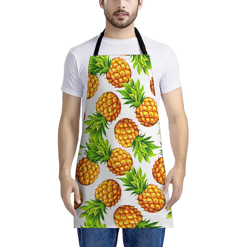 White Summer Pineapple Pattern Print Apron