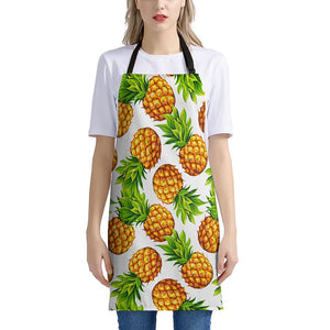 White Summer Pineapple Pattern Print Apron