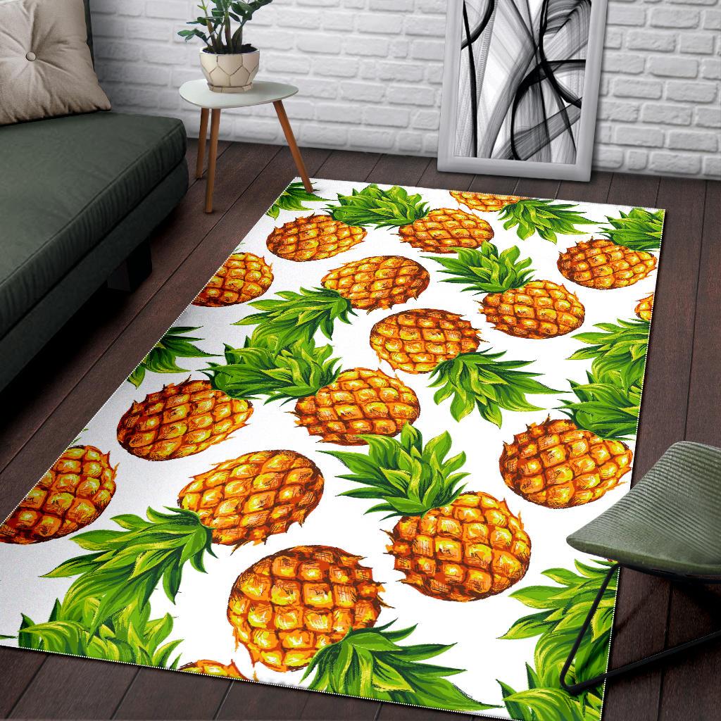 White Summer Pineapple Pattern Print Area Rug GearFrost