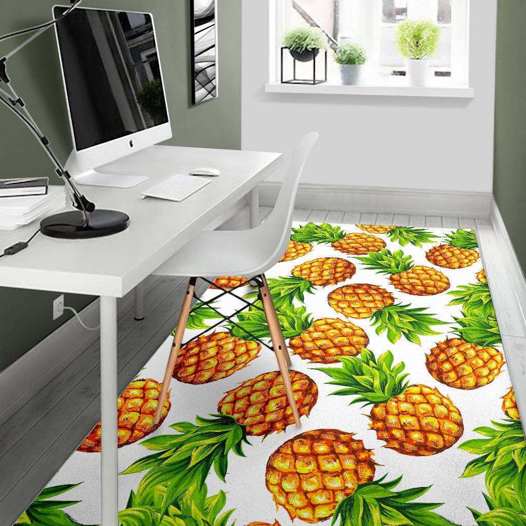 White Summer Pineapple Pattern Print Area Rug GearFrost