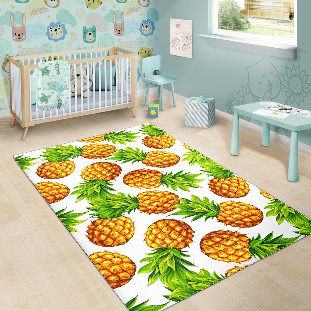 White Summer Pineapple Pattern Print Area Rug GearFrost