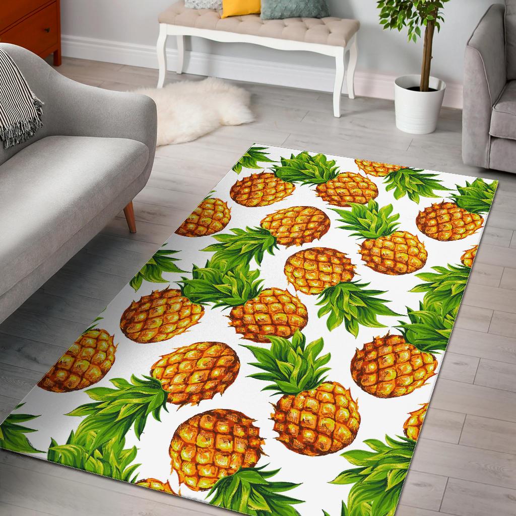 White Summer Pineapple Pattern Print Area Rug GearFrost